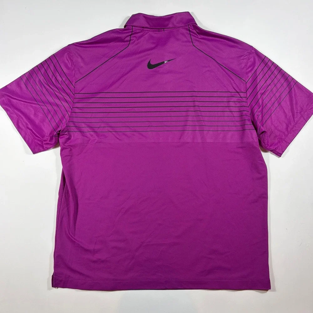 Nike Golf Polo Shirt Mens XL Dri-FIT Striped Purple Performance Lightweight